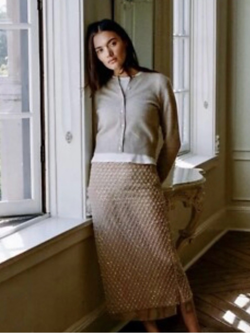 New with tags! Zara Beige beaded sequined skirt